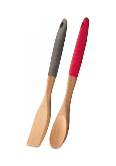 Korkmaz Natura Ahşap Kırmızı Kaşık ve Spatula Seti