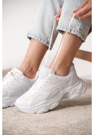 Garantili D0164 Günlük Ortopedik Kadın Sneaker Spor Ayakkabı Beyaz