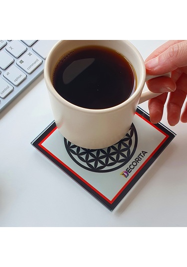 Decorita Cam Bardak Altlığı Decorita Logolu Kırmızı - Siyah 4'lü Takım 10 x 10 CM Kırmızı - Siyah