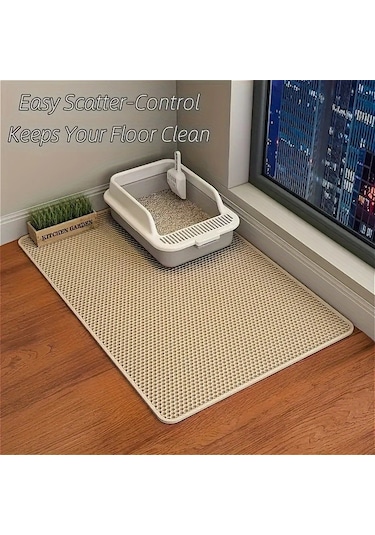 Honeybeeshop Büyük Boy Çift Katmanlı Eva Kedi Kumu Matı - Kaymaz Su Geçirmez Kolay Temizlenir Mavi Boyut L 55x75