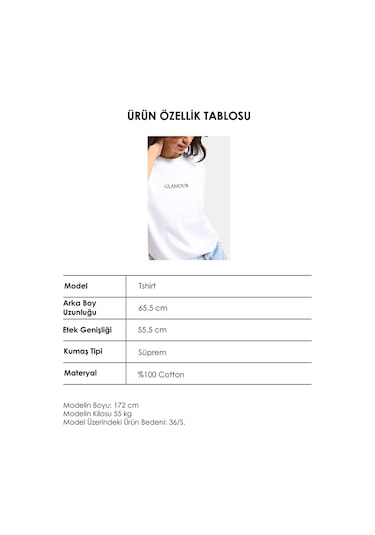 Itsbasic Kadın Beyaz S6-127 Oversize Glamour Baskılı %100 Koton T-shirt