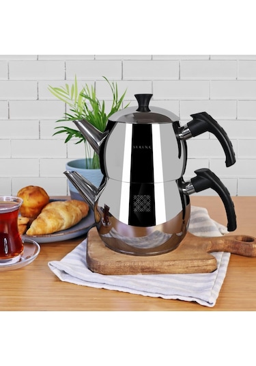 Serenk Modernist Çelik Çaydanlık Gri - Siyah