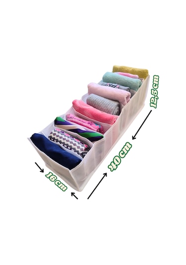 3 Adet 11 Gözlü Çekmece İçi Organizer & Düzenleyici Cepli Çamaşır Beyaz