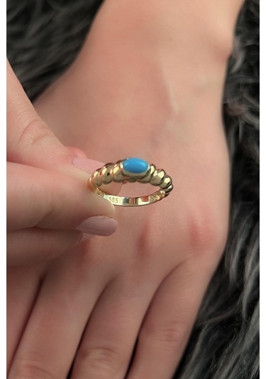 Fiyonk Kuyumculuk 14 Ayar Altın Bombeli Firuze Yüzük 001