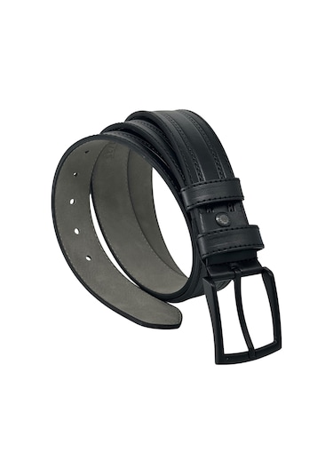 Süzer Deri 4 Cm. Spor Model Suni Deri Kenarları Dikişli Erkek Kemer Siyah Siyah