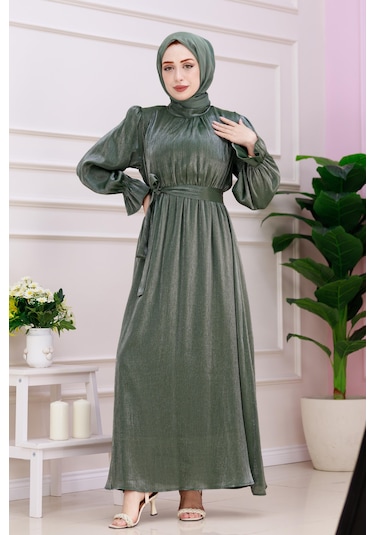 Kolu Volanlı Simli Alya Abiye-yeşil-4872