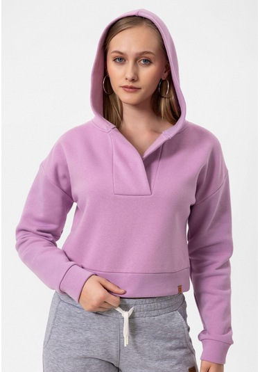 Jonas Kadın Crop Fit Kapüşonlu Sweatshirt Lila