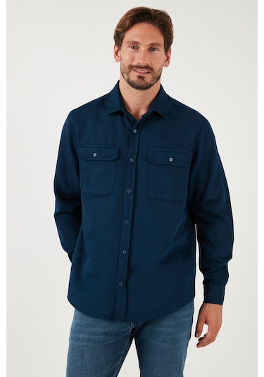 Buratti Pamuklu Çift Cepli Regular Fit Erkek Gömlek Cf25W128858 Indigo