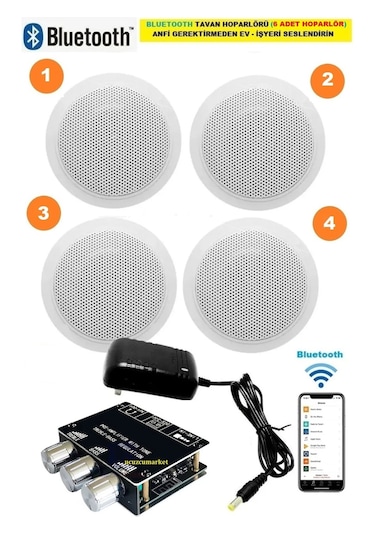 Tavan Hoparlör Seti Bluetooth Özellikli 4 Tavan Hoparlör Amfi Kullanmaya Gerek Yok