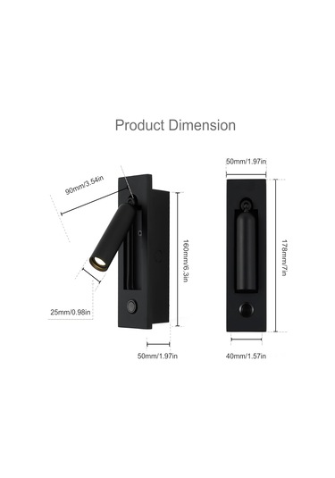 Yaozixa Oda Odası Okuma Işıklı Duvar Lambası - Esnek Kollü, Göz Koruyucu Yumuşak Işık, Ayarı Uygun Led Aydınlatma Siyah