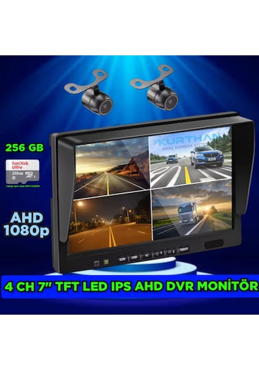 2 Adet Ahd 1080p Kelebek Kamera 7 İnç Dvr Monitör Seti 12 Volt