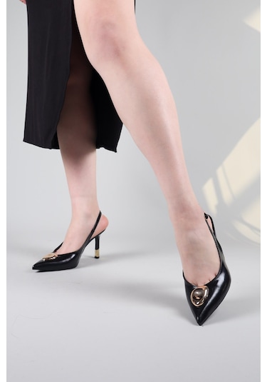 Birikon Lısıa Topuk Detaylı Stiletto Siyah-8752 Siyah