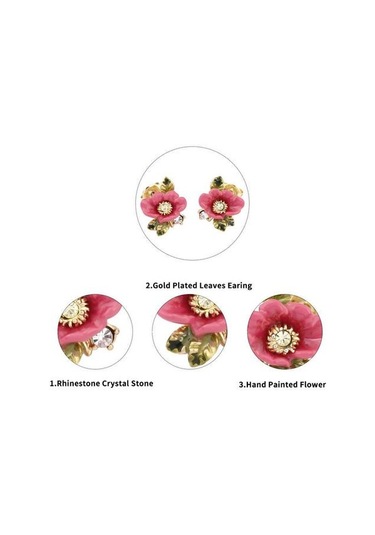 Klasik Bahçe Serisi Kırmızı Çiçek Saplama Küpe Emaye Sır Moda Taze Tatlı Niş Tasarım Küpe Saplama Küpe Altın - Beyaz