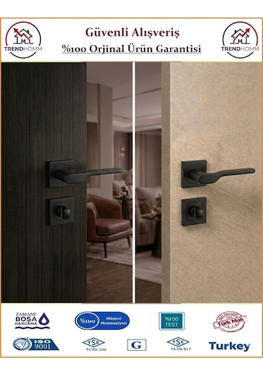 Grossavm Sedir Rozetli Wc Banyo Kapı Kolu - Mat Siyah - 1 Takım Ön Ve Arka