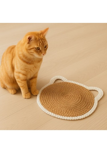 Pet - Hasır Görünümlü Kedi Paspası Ve Mama Kabı - Leke Tutmaz