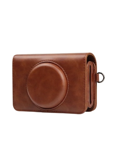 Sones Kodak Mini Shot2 Retro / C210r İnstax Tam Vücut Kamera Pu Deri Kılıf Çanta Askılı Kahverengi