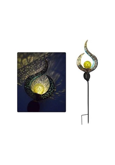 Moly Mavi Alev Desenli Güneş Enerjili Bahçe Lambası - Su Geçirmez Metal Tabanlı Işık - Altın/mavi Mavi