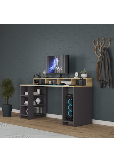 Oyuncu Masası/bilgisayar Masası / Çalışma Masası / %100 Mdf Antrasit - Lefkas Meşe