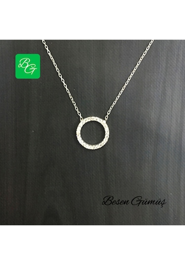 Taşlı Yuvarlak Kolye Rose - Gold -  Gümüş