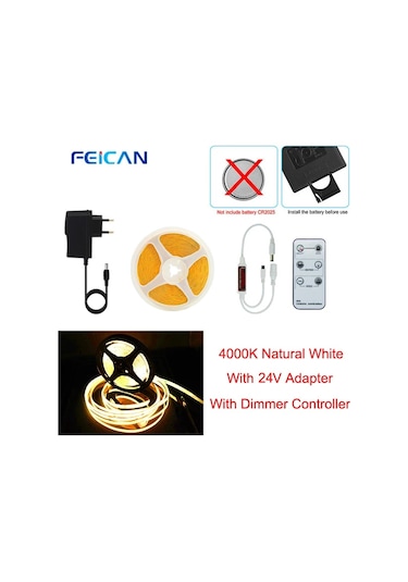 Keskin 24v Cob Led Şerit Işık 320leds/m Yüksek Parlaklık Esnek Ra90 Yatak Odası Aydınlatma Yayan Color2 21-30w 4 M