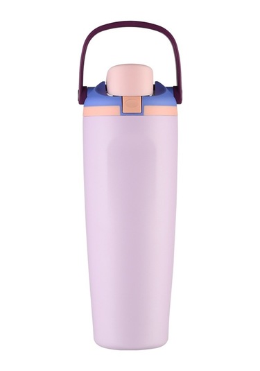 Taşınabilir Zıplama Termos Bardağı, Kilitli Tokalı, Çift İçme Spor Su Bardağı Mor