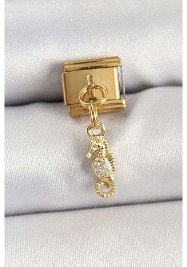 316l Çelik Sallantılı Zirkon Taşlı Çiçek Model Gold Renk Nomination Charm Çok Renkli