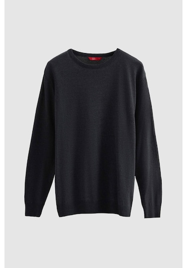 Regular Fit Antrasit Tüylenme Yapmayan Bisiklet Yaka Triko Kazak Antrasit