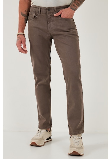 Buratti Pamuklu Comfort Fit Normal Bel Boru Paça Jeans Erkek Kot Pantolon 4412C19Texas Toprak