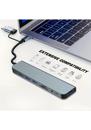 Tongdashop 8 Li 1 Usb 30 Type C Docking Istasyonu 5gbps Veri Aktarım Macbook Uyumlu Hp