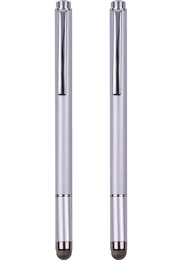 Singree 2si 1 Arada Fiber Ve Disk Uçlu Stylus Kalem Tüm Kapasitif Cihazlar İçin 2li Gümüş