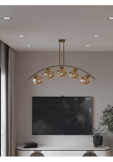 Lal Modern Eskitme 5 Li Bal Rengi Cam Küre Avize Yay Formlu