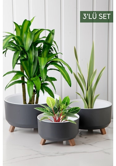 Nandy Home Tripot Model Saksı Seti 3'lü Gri