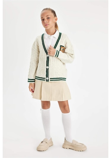 Defacto Kız Çocuk Beli Lastikli Pileli Gabardin Etek D2916A824WNBG743 Bej