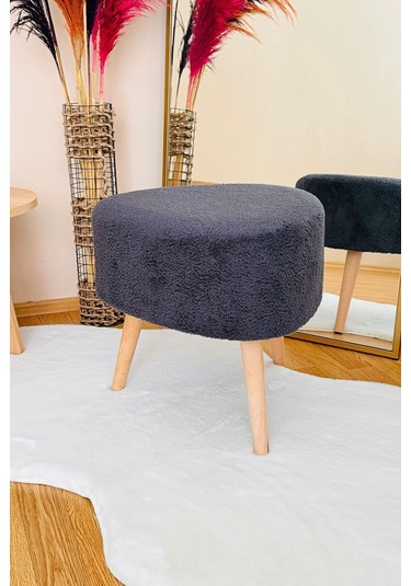 Bohem Tarz Teddy Kumaş Üçgen Puf, Makyaj Taburesi, Bench, Füme