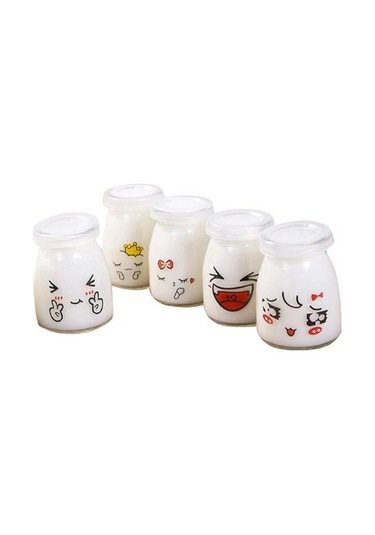 5 Adet 150 Ml Puding Fincan Cam Isıya Dayanıklı Yoğurt Kapları Jöle Kavanoz Yoğurt Karikatür Dıy Pişirme Süt Şişesi Rastgele Desen Şeker Ve Amp Krema Tencere 4 Izgara
