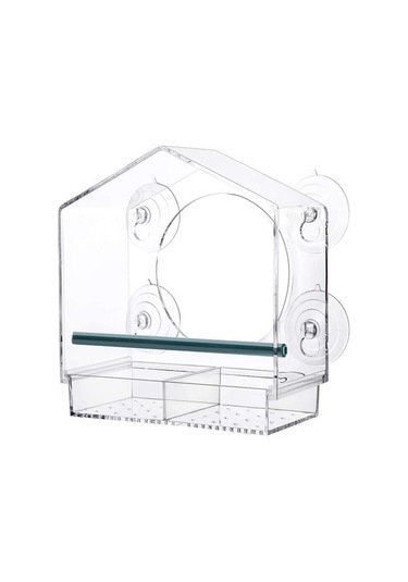 Pazly Ev Şeklinde Plastik Akrilik Kuş Yemliği - 21,5x20,5x10 Cm - Organik Cam - Evcil Hayvanlar İçin Güzel Tasarım