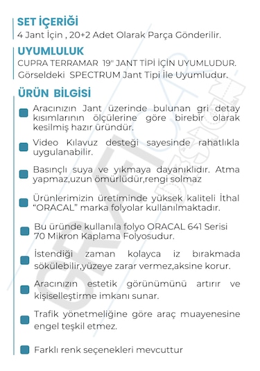 Cupra Terramar Jant Kaplama Sticker Set - Metalik Mat Bakır