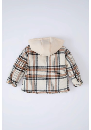 DeFacto Erkek Bebek Kapüşonlu Kareli Flanel Uzun Kollu Gömlek D5271A524WNER105 Ekru