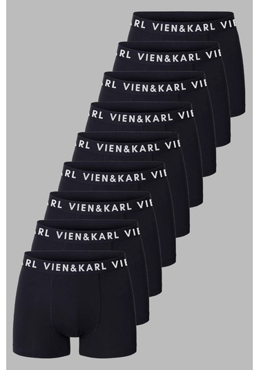 Erkek Siyah 9'lu Paket Düz Likralı Boxer Şort 9'lu Siyah