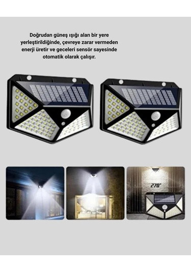 100 Led Solar Lamba Hareket Algılamalı Bahçe Duvar Dış Mekan Aydı