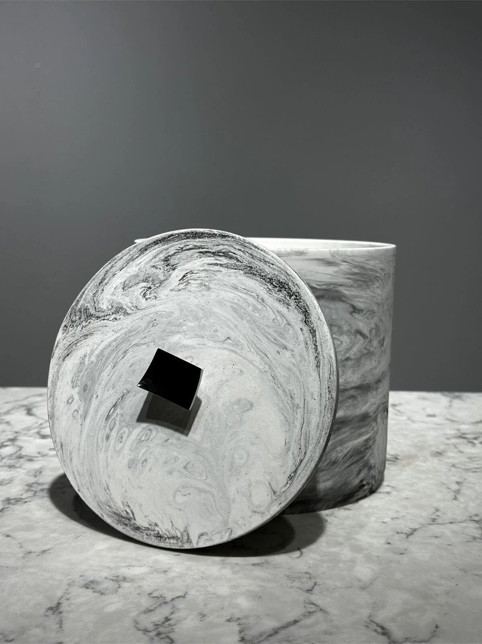 Mermer Desenli Beton Çöp Kovası Banyo Mutfak Tuvalet Wc 18 Cm 4 Litre Gri