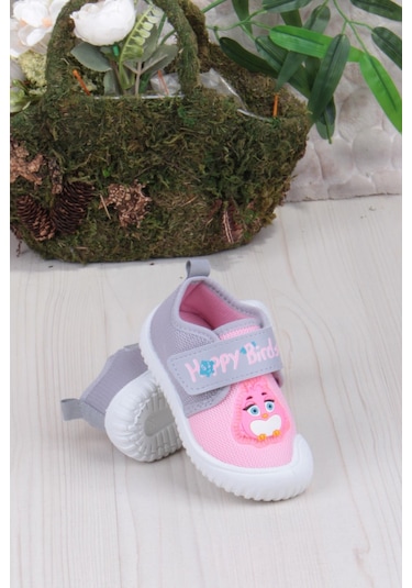 Fort 3356 Gz Kuş Figürlü Anaokulu Kreş Ev Kız Çocuk Keten Panduf Ayakkabı Pembe