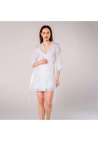 Pearl Dantelli Kadın Bride Gelin Sabahlığı Beyaz
