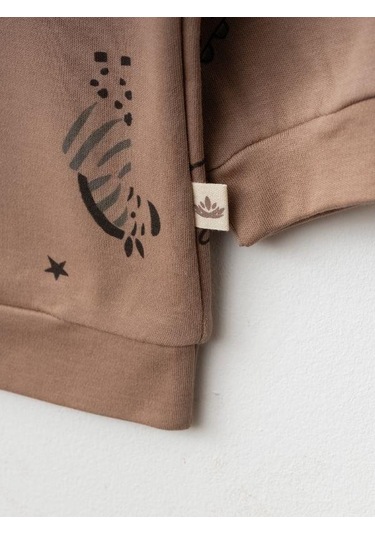 Erkek Bebek Dinazor Baskılı Organik Eşofman Takım-15481 Kahverengi