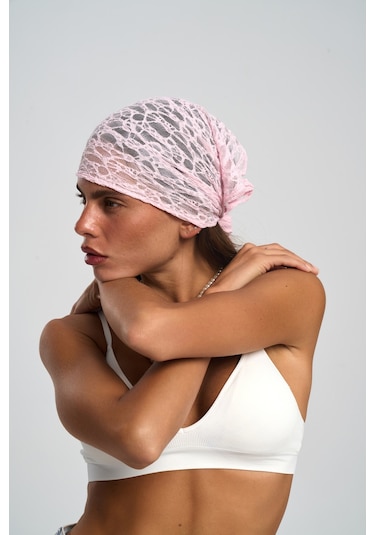 Mai Studios Co. Miray Üçgen Kesim Pembe Dantel Bandana Pembe