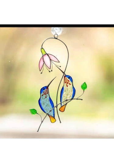 Neevoyu Kırmızı Kardinal Kuşu Cam Vitray Pencere Asmaca, Ev Bahçe Dekorasyonu, Anma Hediyesi, Demir Çelik Açık Desenli