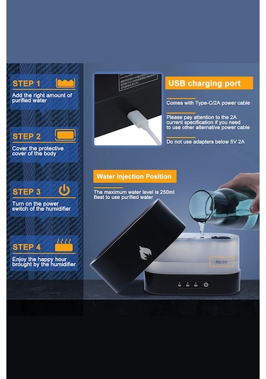 Alev Görünümlü Hava Nemlendirici Aroma Terapi Buhar Makinesi Aromatik Oda Kokusu Difüzörü