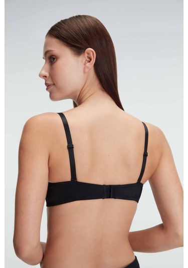 Balenli Destekli Dolgulu Askıları Çıkabilen Günlük Klasik T-shirt Sütyeni Siyah