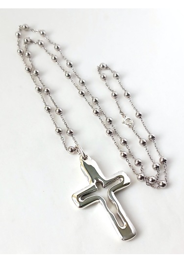 Top Zincirli Bombe Haç Silüet Tasarım Gümüş Erkek Kolye