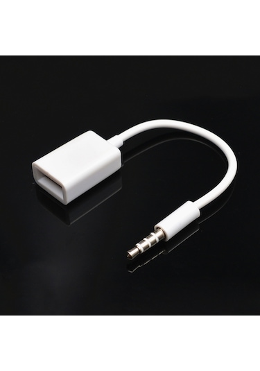 Sones 10 Adet Y-1502 14 Cm Araç Aux Ses Kablosu Usb Araç 3.5mm Adaptör Kablosu Beyaz